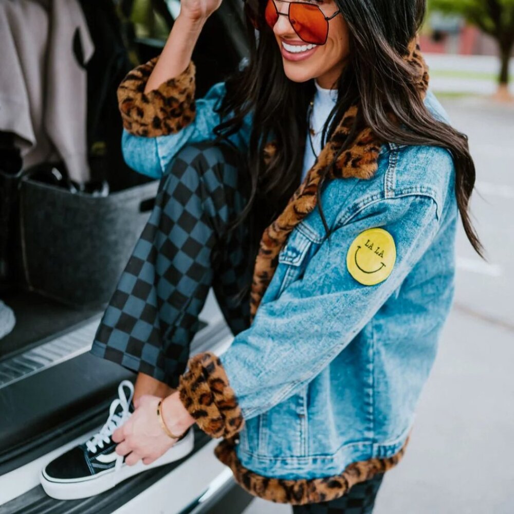 Dressed in LALA Lala Forever Patched Trucker Jacket in Leopard - Size S/M